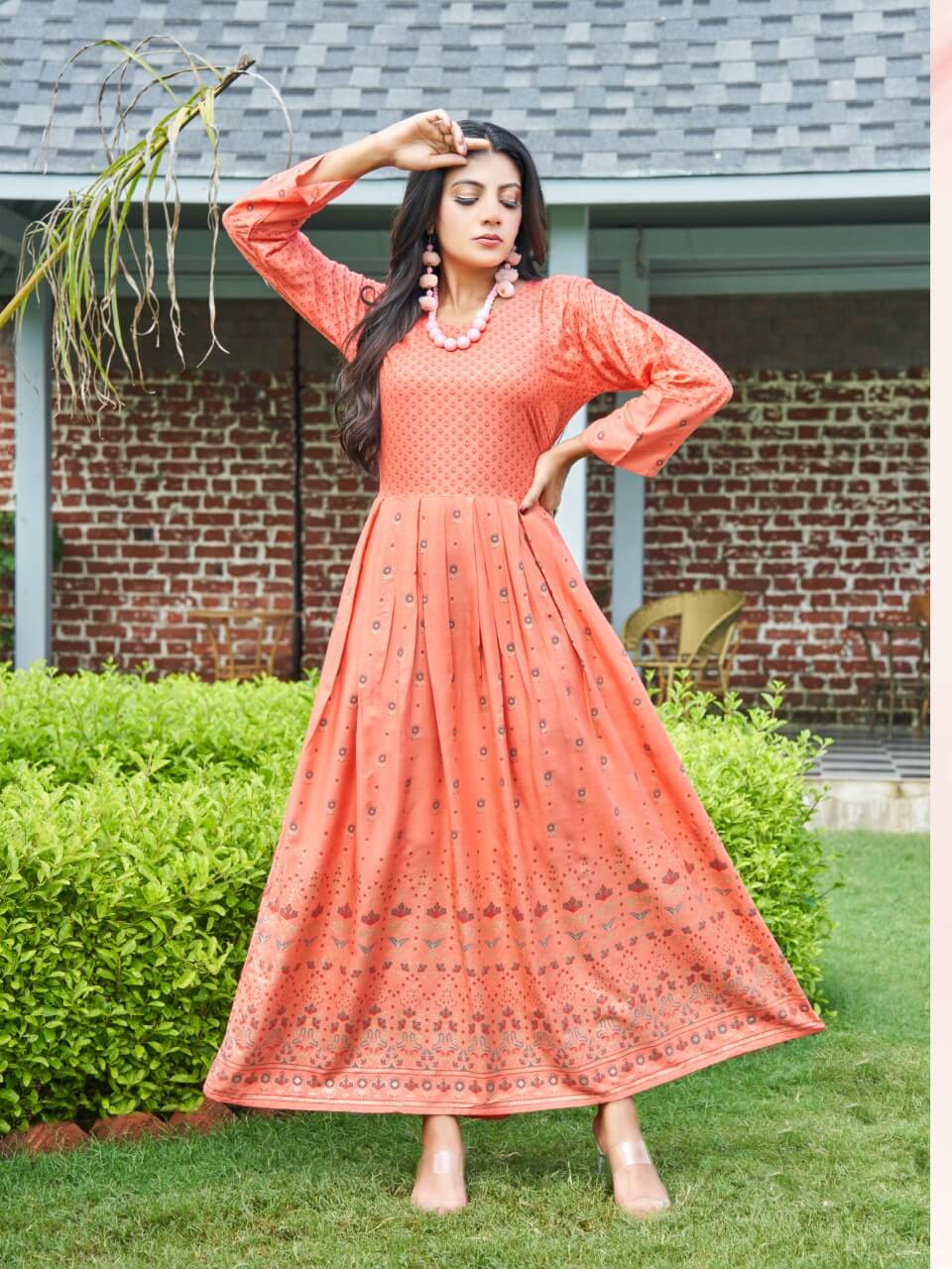 Hirwa Sunshine 1 Rayon Printed Ethnic Wear Long Anarkali Kurti Latest Collection